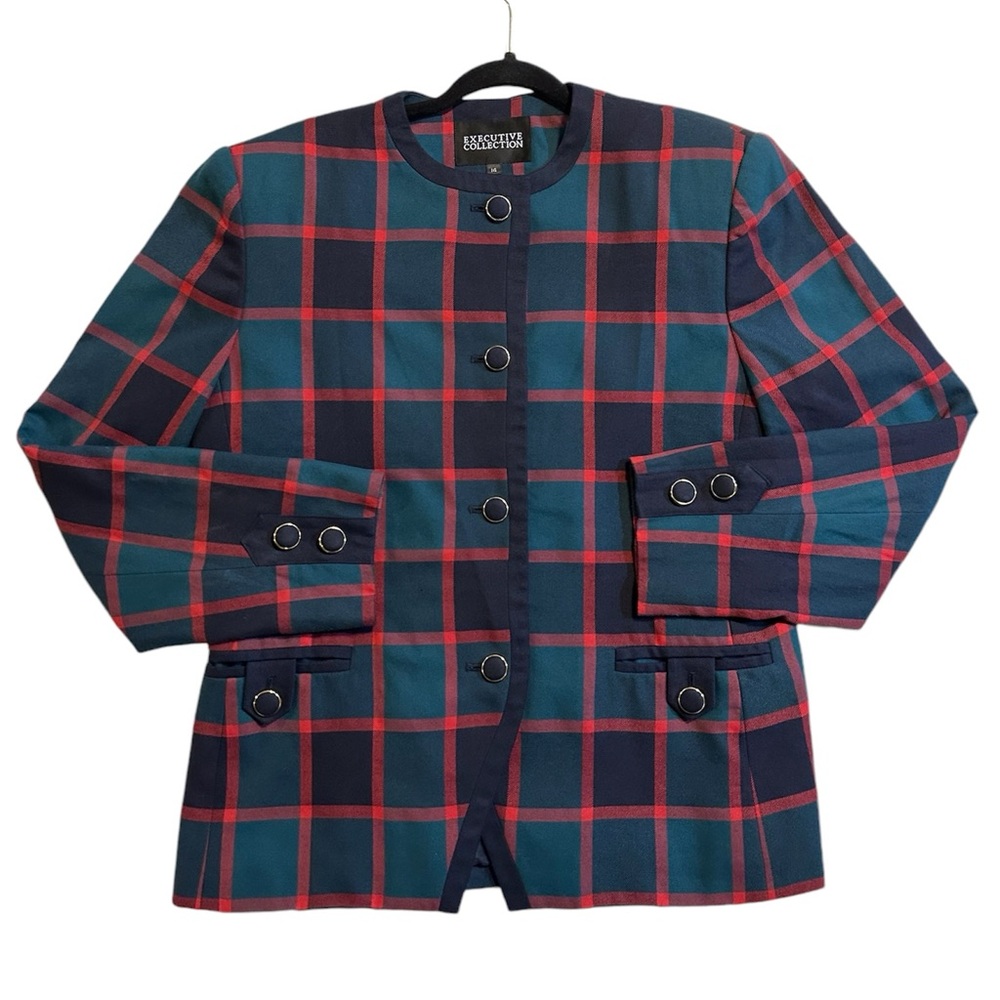 Vintage Executive Collection Red/Navy/Green Blazer Jacket Tailored Sz 14